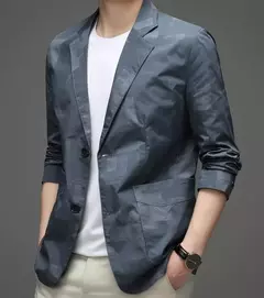 Blazers e roupas de peito único para homens, jaqueta grande, casacos casuais, roupas da moda, plus size, azul, nova primavera