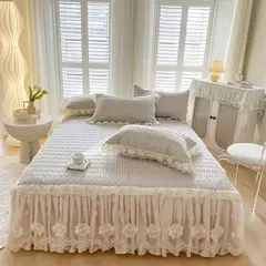 Colcha de verão chique látex na cama, saia de renda, tampa de cama dupla, colchão de dormir, lavável, macio com 2 fronhas na internet