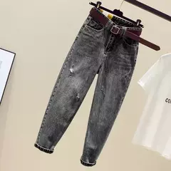 Calça feminina solta, emagrecedora, versátil e de cintura alta, jeans versão coreana, moda verão, novo estilo, 2021