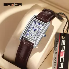 SANDA-relógio de couro com mostrador retangular para mulheres, marca superior, design de moda, design elegante, resistente à água, quartzo, movimento, vestido de negócios, novo, quente - Wolf Magazine