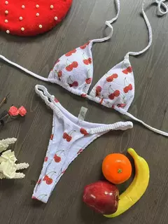 Conjunto brasileiro de biquíni tanga para mulheres, moda praia, tanga sexy, maiô, 2 peças, roupa de banho, estampa cereja fofa, 2023 - loja online