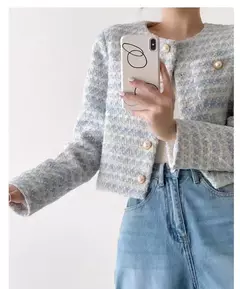 Imagem do ITOOLIN-Cardigã elegante de Tweed feminino, casaco curto com bolso, jaqueta de peito único, outwear solto, outono, inverno, 2023