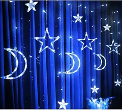 Imagem do Impermeável LED Cortina String Fada Luz, Lâmpadas, Guirlanda, Piscando, Fada, Lua, Estrela, Ao ar livre, Jardim, Decoração de Natal, 220V, 3,5 m