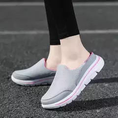 Mocassins de malha casuais masculinos, cor sólida, sapatos de encalço, flats de casal de verão, meio chinelos, tamanho grande