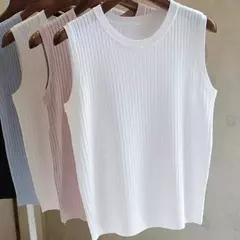 Tops finos sem mangas com o pescoço em O feminino, coletes de malha, blusa casual, camisa verão, nova moda, 2024 - comprar online