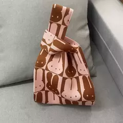 Saco de malha de nó animal para mulheres, gato coelho bonito sacola simples, bolsas de compras reutilizáveis para senhoras, moda