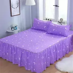 Conjunto de Colcha de Algodão com Bordado, Saia de Cama, Fronhas, Capa de Folha, Rei, Rainha, Duplo, 1.5 m, 1.8 m, 2m, 3 Peças por Conjunto na internet