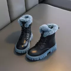Botas de neve de pele sintética para meninas, botas grossas quentes, sola macia, antiescorregadia, estilo coreano, moda inverno, 6 a 18 anos - comprar online
