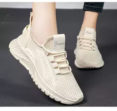 Sapatos esportivos respiráveis para mulheres, tênis casuais, mocassins com renda, malha de malha, moda feminina, marca designer, 2024 - loja online