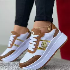 Tênis feminino com cadarço vulcanizada, tênis respirável, cunhas esportivas, calçado feminino plataforma, calçados casuais femininos, moda, 2024 - comprar online