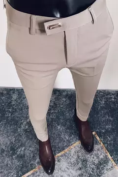 Calça formal de negócios casual masculina, slim fit, cor sólida, terno de festa de casamento, escritório, verão - loja online