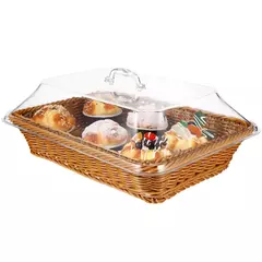Cesta de imitação de Rattan com tampa, Simulado Pão Vegetal Servir Cestas, Recipientes De Armazenamento De Acrílico para Casa, Cozinha, Piquenique