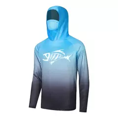 Pesca com capuz com máscara masculina, moletom manga comprida, proteção UV, umidade wicking, roupas de pesca