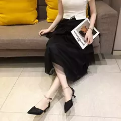 Sandálias Baotou com salto alto, estilo fada para primavera e verão, salto fino, estilo botão, saia de dedo apontado, sandálias luxuosas - Wolf Magazine
