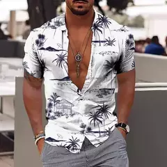 Camisa Havaiana Masculina com Estampa 3D de Coqueiro, Camisa Praia Confortável, Top Manga Curta, Moda Casual, S-6XL na internet
