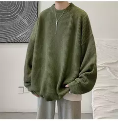 Pulôver de gola redonda de cor sólida masculino, suéter de malha casual, maca - Wolf Magazine