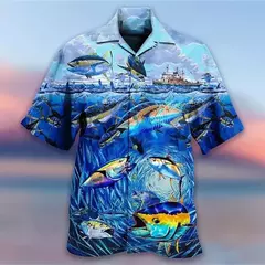 Camisa dos homens do vintage 3D Havaiano Casual Wear Férias de praia Soltas montagem Masculina Top 2023 Dos Desenhos Animados Padrão Manga Curta Ao Ar Livre na internet