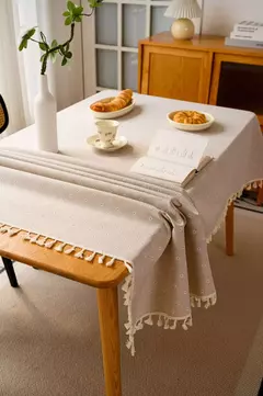 Toalha de linho de algodão vintage com padrão floral, toalha de mesa com borla, tampa lavável para jantar, piquenique - loja online