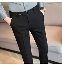 Imagem do Calça formal masculina estilo britânico, monocromática, fina, casual, de negócios, escritório, social, calça de tornozelo, streetwear, alta qualidade
