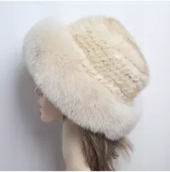 Chapéu de pele de vison genuíno para mulheres gorro de malha natural de luxo chapéu de malha artesanal pele de raposa real moda inverno quente, novo - loja online
