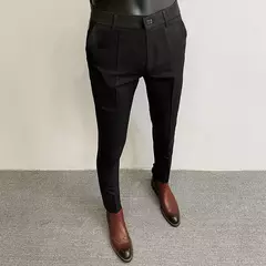 Homens terno calças calças formais pantalone hombre estiramento fino cor sólida vestido casual calças de comprimento total moda novas roupas masculinas - Wolf Magazine