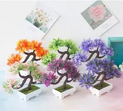 Imagem do Plantas de plástico artificiais bonsai pequeno vaso de árvore planta falsa vaso de flores arranjo de jardim ornamentos quarto decoração de mesa de casa