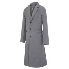 Imagem do Casaco de lã de comprimento médio masculino, sobretudo masculino, manga longa, botões, gola de lapela, monocromático, outono, inverno
