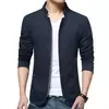 Blazer casual masculino com gola de suporte, jaqueta de negócios elegante, casaco monocromático com bolsos de zíper fino e fino, primavera e outono