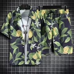 Roupas de praia para homens 2 Piece Set Quick Dry Camisa Havaiana e Shorts Set Homens Moda Vestuário Impressão Casual Outfits Verão