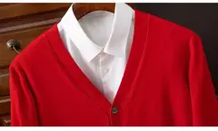 Casaco de caxemira merino masculino, cardigã com decote em v, cor sólida, casaco de malha acolchoado, quente, casual, outono, inverno, 100%, 2024 - Wolf Magazine