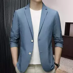 Blazers de negócios monocromáticos masculinos, blazers slim fit, botões duplos, lapela, mangas 3/4, terno de deslocamento, casaco do noivo - comprar online