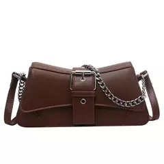 Bolsa de ombro monocromática com corrente para mulheres, bolsa pequena de couro