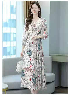 Vestido fragmentado de manga longa para mulheres, saia emagrecedora elegante, emagrecimento suaviza sua silhueta, saia linha A, além da fronteira, outono, nova, 2021 - loja online