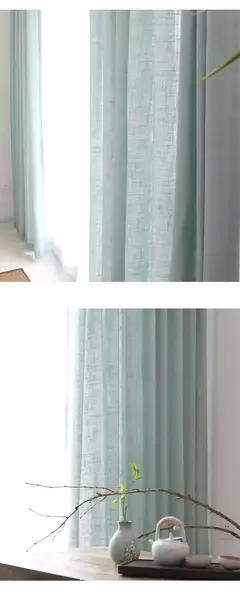 Imagem do Cortina semi-sombreada lisa para varanda, Linho de algodão moderno, Tule puro, Sala de estar personalizada, Decoração de fios