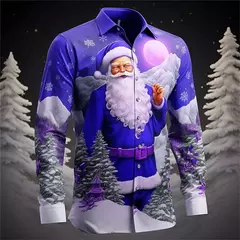 Camisa Masculina Manga Longa de Natal, Estampada em 3D, Papai Noel, Festival, Festa, Roupa Casual, Venda Quente - Wolf Magazine