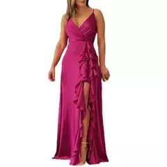 Vestido feminino plissado com decote em v, vestido preto longo, vestidos de noite formais, convidado do casamento, dama de honra, coquetel, mergulhar - Wolf Magazine
