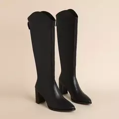 Imagem do Botas de joelho com zíper alto para mulheres, salto alto grosso, simples, plus size, 34-43, outono, inverno, novo