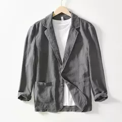 Fatos safari de algodão e linho masculinos, blazers monocromáticos, jaquetas casuais oversize, roupas de primavera, novos - loja online