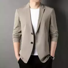 Jaqueta leve masculina, blazer fino, anti-rugas, fino, lapela sólida, casual, respirável, moda verão