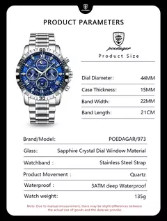 POEDAGAR-Relógio Quartz de Luxo Masculino, Impermeável, Luminoso, Aço Inoxidável, Cronógrafo, Relógio, Esportes, Homem - comprar online