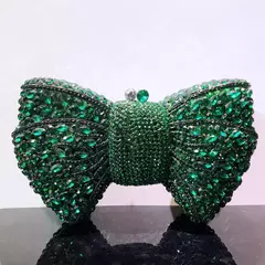 Luxo Bow Stone Clutch Bags para Mulheres, Lady's Crystal Evening Bags, Metal Verde, Minaudiere, Black Rhinestone Handbag, Wedding Party Purse - comprar online
