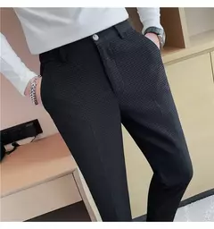 Calça waffle stretch masculina, calça reta justa, terno de festa social, roupa formal, alta qualidade, nova moda, 2022 - Wolf Magazine