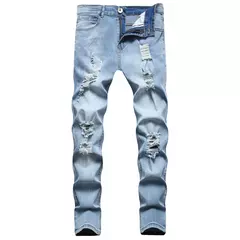 Imagem do Jeans slim-fit rasgado e desbotado masculino, calça casual vintage na moda, estilo europeu e americano, S-XXXL, novo, 2024