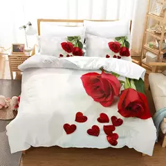 Rosas vermelhas conjunto capa de edredão rainha tamanho rei completa 3d conjuntos cama flor fronha colcha roupa única cama dupla 220x240 200x200 - loja online