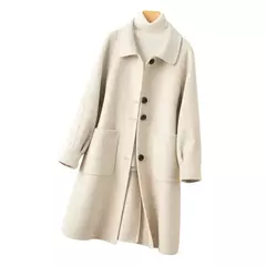Casaco de caxemira reversível feminino, alta qualidade, dupla face, algodão, gola de boneca, versão solta, casaco 100% lã, pequeno, de comprimento médio - comprar online
