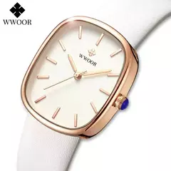 WWOOR-Relógio de quartzo de couro impermeável feminino, marca superior, pulseira de moda, relógio de luxo feminino, 2024