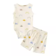 Kiddiezoom verão dos desenhos animados sem mangas conjuntos de roupas recém-nascidos bebê menino menina bodysuits + calças algodão macio roupas infantis