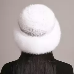 Chapéu de pele de vison genuíno para mulheres gorro de malha natural de luxo chapéu de malha artesanal pele de raposa real moda inverno quente, novo - Wolf Magazine