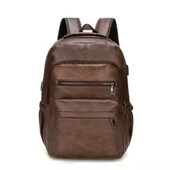 Mochila de carregamento USB de couro PU para homens, mochilas grandes para laptop, mochila masculina para adolescentes, meninos, alta qualidade - Wolf Magazine
