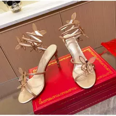 Sandálias luxuosas adornadas de borboleta para mulheres, alça enrolada sexy, salto alto, sandálias gladiadoras, festa de verão, sapatos de baile - comprar online